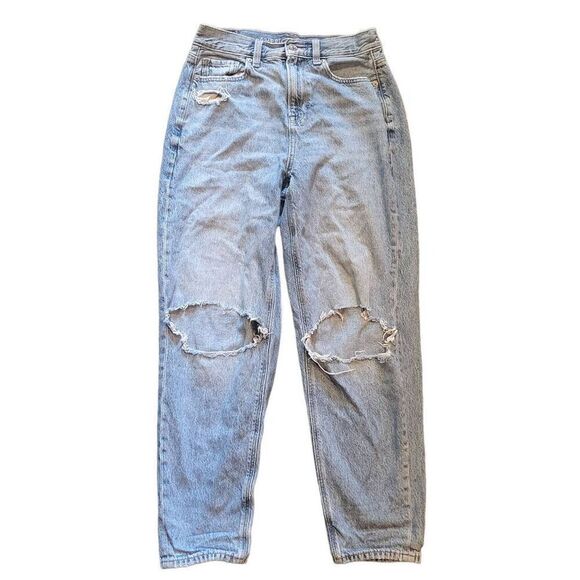 American Eagle Jeans Women's 4 Blue Relaxed Mom High Rise Ripped Distressed - Picture 1 of 4